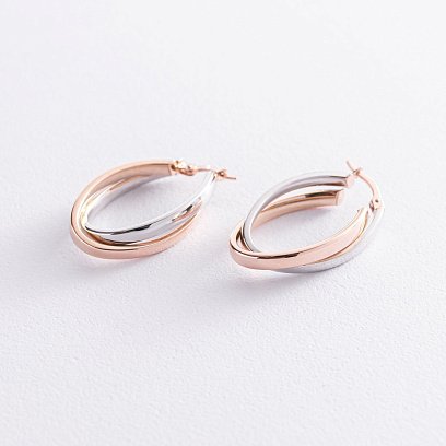 Сережки "Сплетіння" (червоне і біле золото) с07489