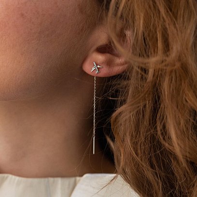 Золотые серьги-протяжки "Самолетик" с06384 №2