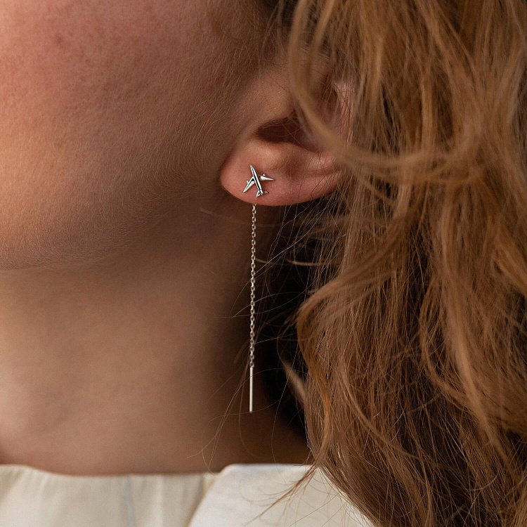 Золотые серьги-протяжки "Самолетик" с06384 от ювелирного магазина Оникс - 1