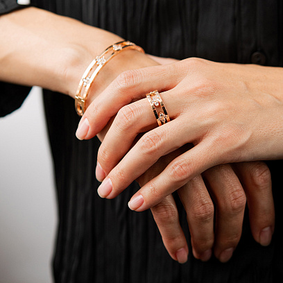 Жесткий браслет "Клевер" в красном золоте (фианиты) б05735 №5