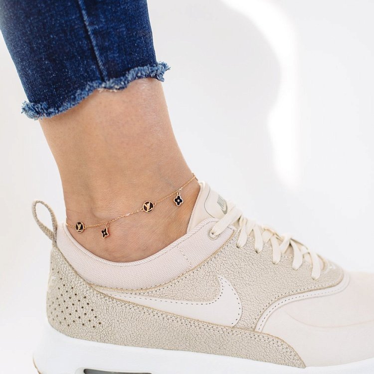 Золотий браслет на ногу "Конюшина" (емаль) б01876 від ювелірного магазину Онікс - 4