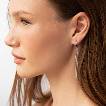 Серебряные серьги  с цепочками (фианиты) 123442 №6