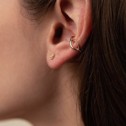 Золоті сережки - пусети "Трикутники" з фіанітами с07700 №6