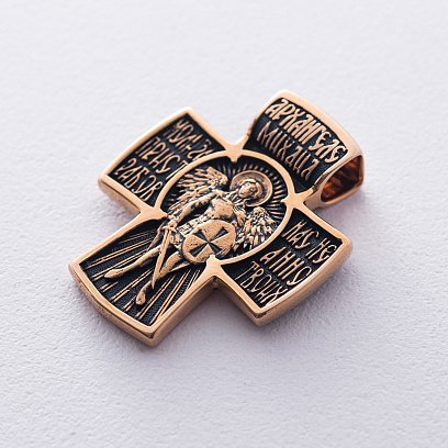 Золотой крестик с чернением "Архангел Михаил" п02684