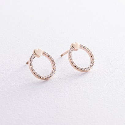 Сережки - пусети "Сердечки" з фіанітами (жовте золото) с08466 №3