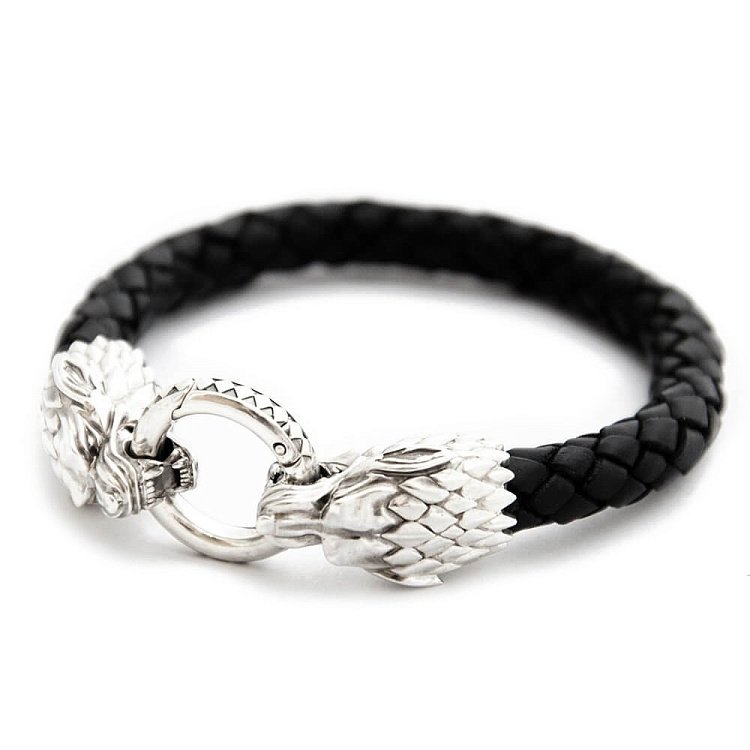 Кожаный браслет "Wolf" с серебряными вставками t21-10 от ювелирного магазина Оникс - 3