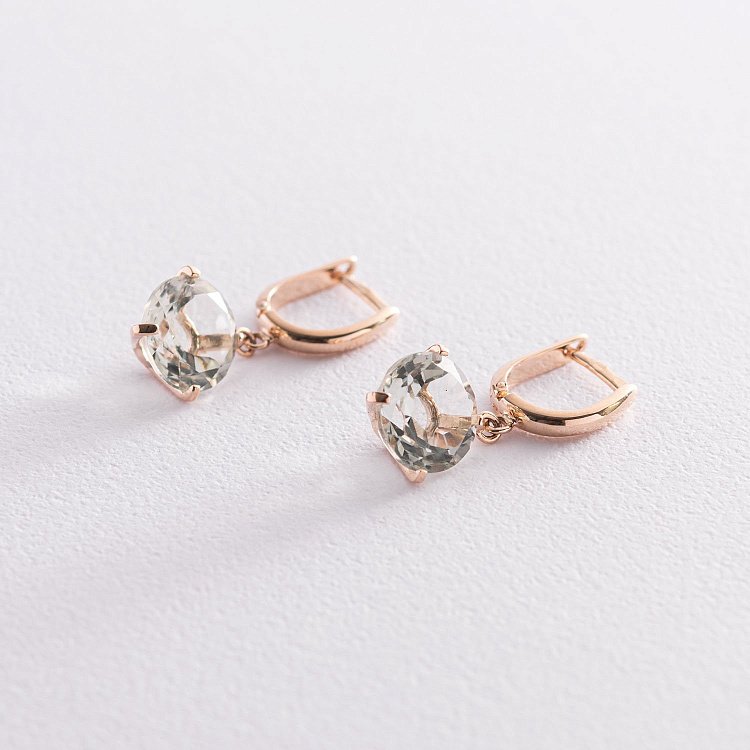 Золоті сережки "Захоплення" з зеленим аметистом с05300 від ювелірного магазину Онікс - 7