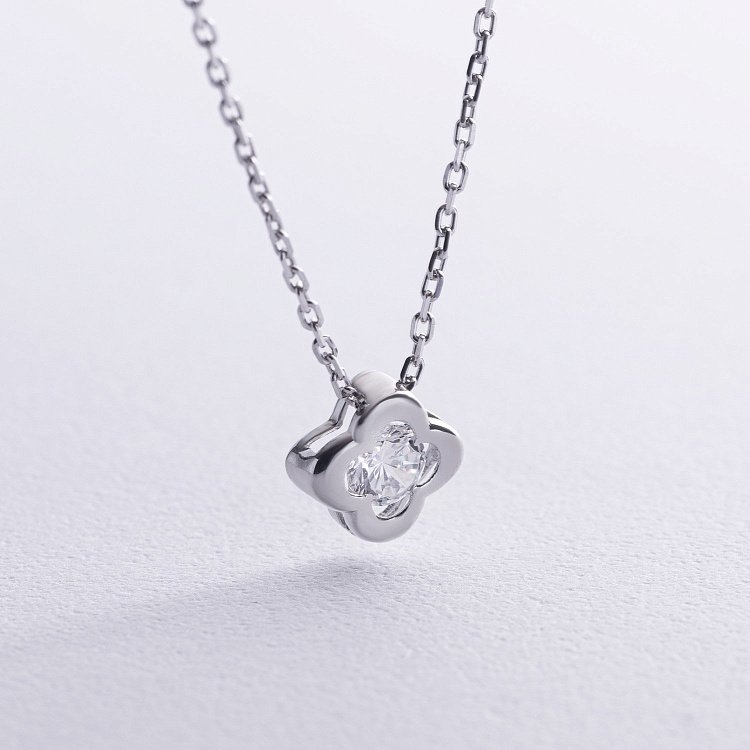 Срібне кольє "Конюшина" (білий фіаніт) 181058 від ювелірного магазину Онікс