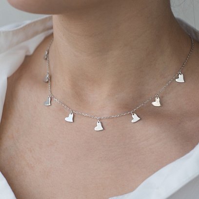 Серебряное колье "Сердечки" 18942