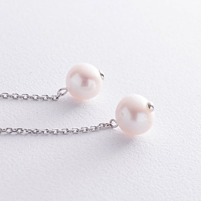 Срібні сережки з перлами на ланцюжку 2333/1р-PWT №3