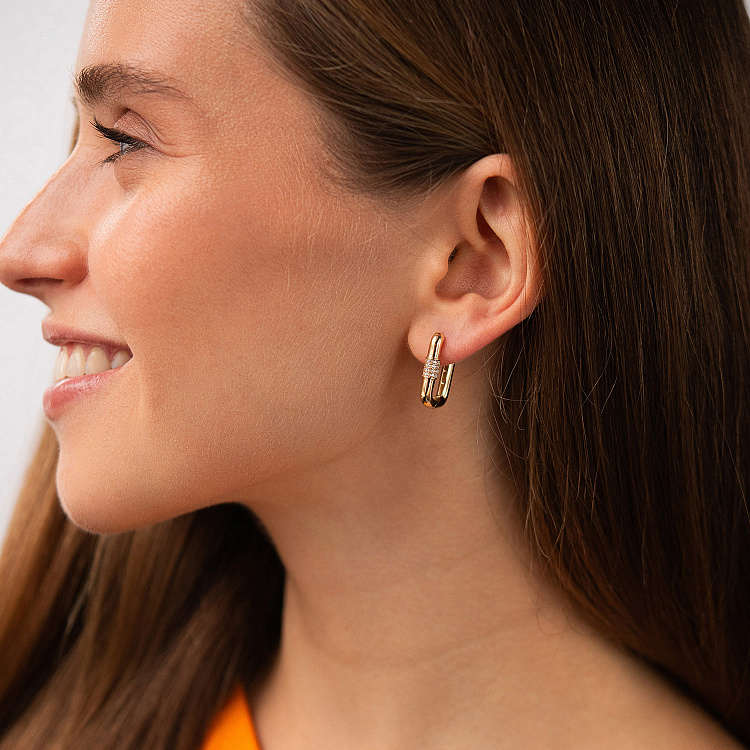 Сережки "Isabel" з фіанітами (жовте золото) с09581 від ювелірного магазину Онікс - 4