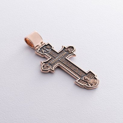 Золотой крестик "Распятие. Спаси и Сохрани" (чернение) п03218 №7