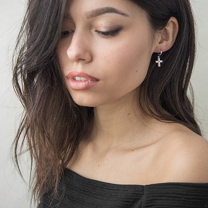 Золоті сережки "Хрестики" (фіаніти) с04418 №2