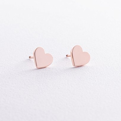 Сережки - пусети "Сердечки" у червоному золоті с08452