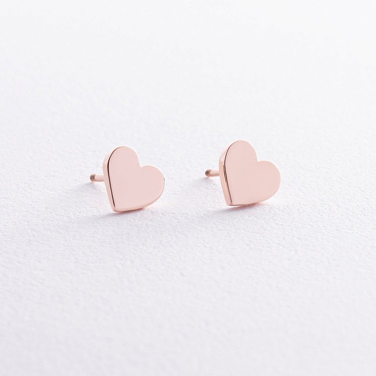 Сережки - пусети "Сердечки" у червоному золоті с08452 від ювелірного магазину Онікс