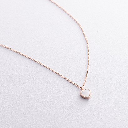 Золотое колье "Сердечко" с перламутром кол02396 №3