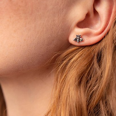 Серебряные серьги - пусеты "Пчелки" 123196 №2