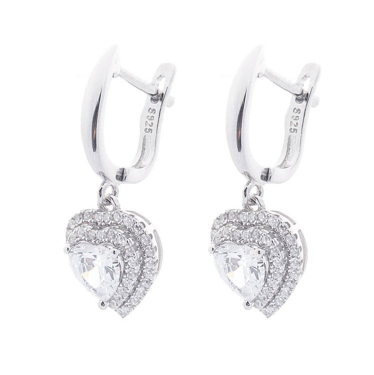 Серебряные серьги "Сердечки" с фианитами 122306 от ювелирного магазина Оникс - 1