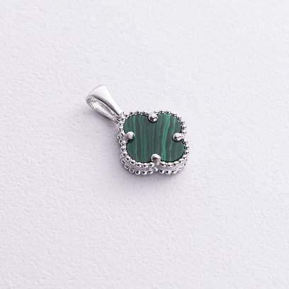 Підвіска "Конюшина" в білому золоті (малахіт) п03964