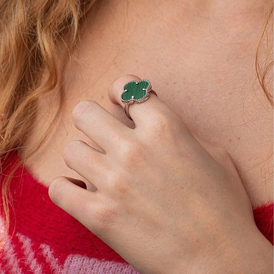 Срібна каблучка "Конюшина" (синт. малахіт) 112774 №2
