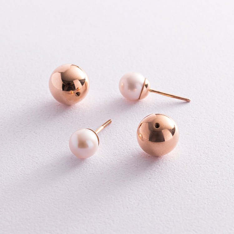 Золоті сережки "Кульки" з перлами с03441 від ювелірного магазину Онікс - 3