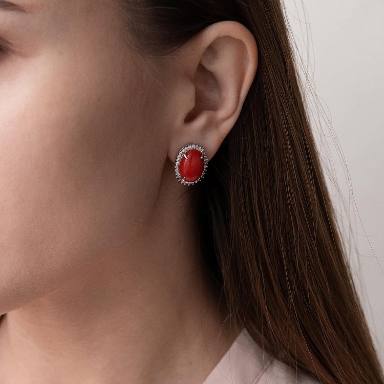 Золоті сережки (корал, діаманти) с929 від ювелірного магазину Онікс - 3