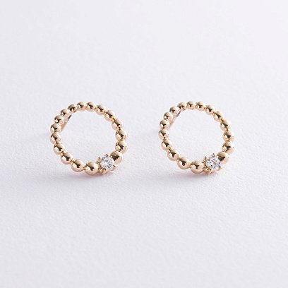 Сережки "Гармонія" в жовтому золоті (фіаніт) с06939