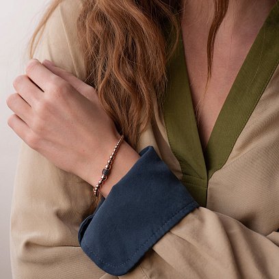 Браслет "Шарики" в красном золоте (черные фианиты) б04698 №3