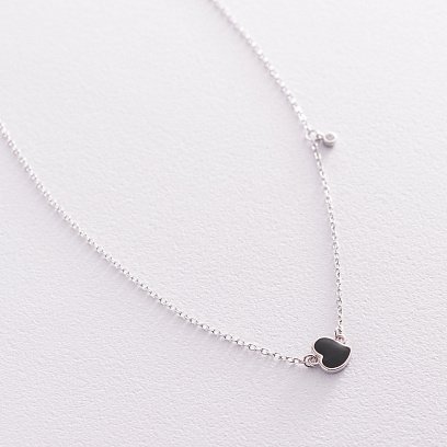 Серебряное колье "Сердечко" (эмаль, фианит) 181118