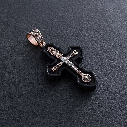 Золотой крест "Распятие. Спаси и Сохрани" с эбеновым деревом 631з №6