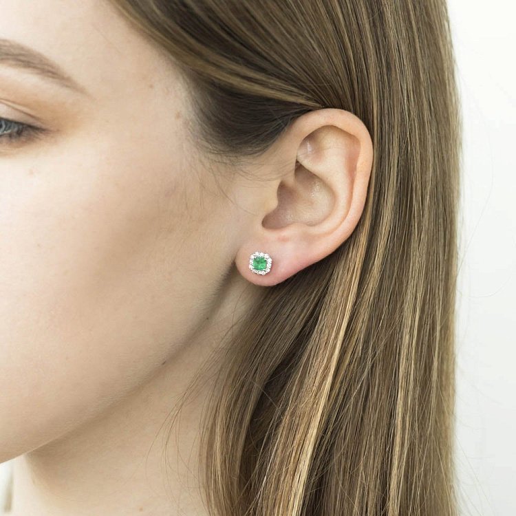 Золоті сережки-пусети з смарагдами і діамантами сб0186gl від ювелірного магазину Онікс - 3