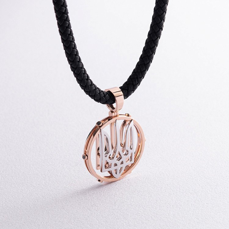 Золотой кулон "Герб Украины - Тризуб" с черными бриллиантами 130602422 от ювелирного магазина Оникс - 2