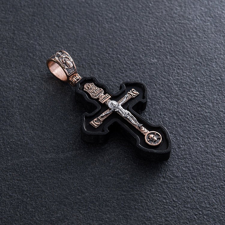 Золотой крест "Распятие. Спаси и Сохрани" с эбеновым деревом 631з от ювелирного магазина Оникс - 5