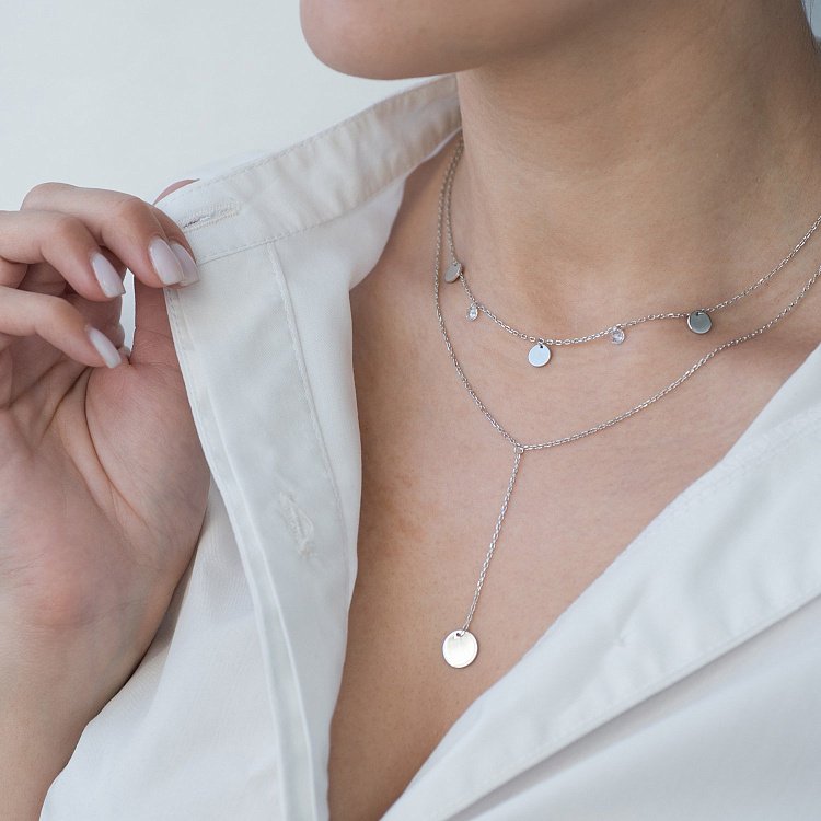 Подвійне срібне кольє "Монетки" з фіанітами 18932 від ювелірного магазину Онікс