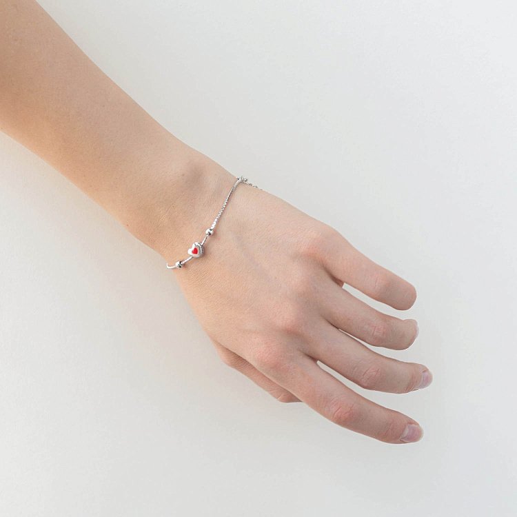 Срібний браслет з сердечком (емаль, фіаніти) 141283 від ювелірного магазину Онікс - 2