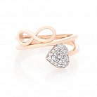 Золотое кольцо "Сердечко и бесконечность" (фианиты) к05789 от ювелирного магазина Оникс - 1
