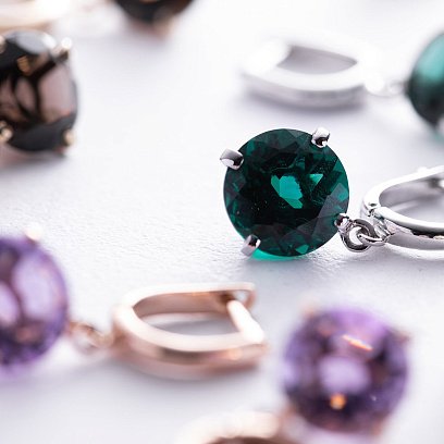 Золотые серьги "Влечение" (синт. турмалин) с08484 №10