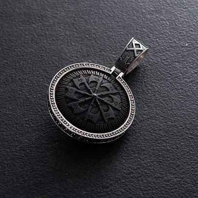 Срібний кулон "Ведмідь" з ебеновим деревом та фіанітами  947 №20