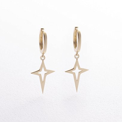 Сережки "Полярна зірка" у жовтому золоті с08332