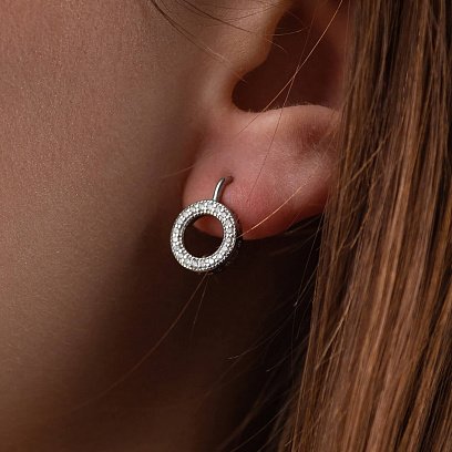 Срібні сережки "Кружечки з сердечками" (фіаніти) 40008 №2