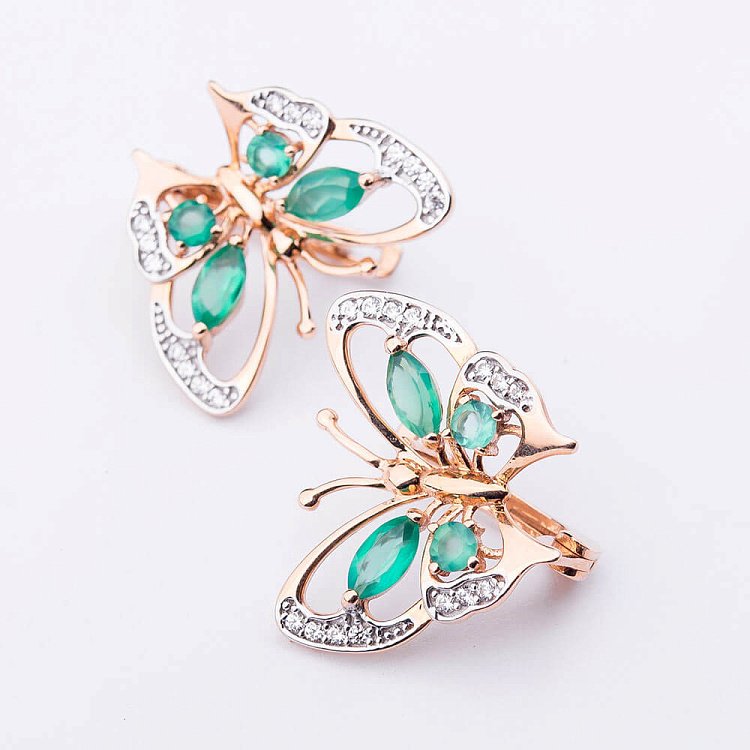 Золотые серьги "Бабочки" с фианитами с03119 - 2 Золотые серьги "Бабочки" с фианитами с03119 от ювелирного магазина Оникс - 2