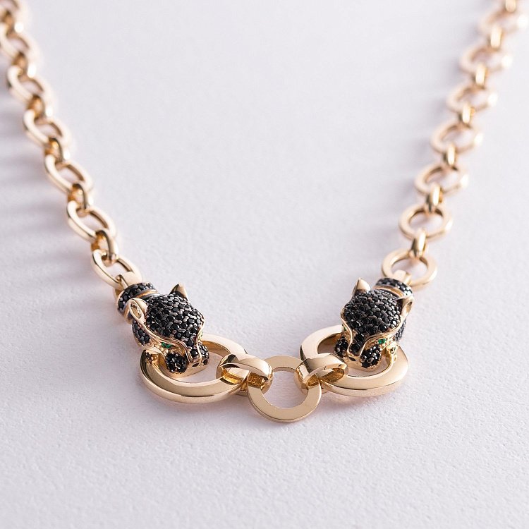 Колье "Пантера" в желтом золоте (черные фианиты) кол01985 от ювелирного магазина Оникс - 2