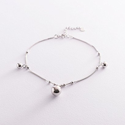 Серебряный браслет "Шарики" на ногу 141545 №4