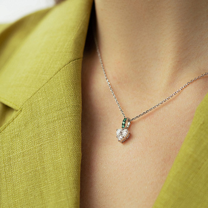 Золоте кольє "Сердечко" зі смарагдами і діамантами колб0188va №7