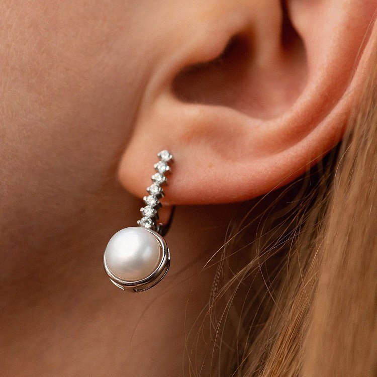 Срібні сережки (культ. прісн. перли, фіаніти) 121022 від ювелірного магазину Онікс - 3