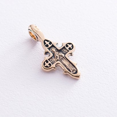 Золотий православний хрестик "Розп'яття Христове. Ікона Божої Матері" (чорніння) п02657 №2