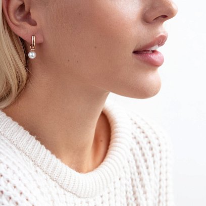 Золоті сережки з культивованими прісноводними перлами с02235 №2