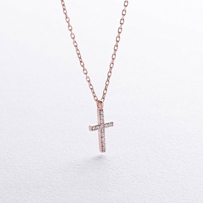 Кольє "Хрестик" в червоному золоті (діаманти) колб0133м