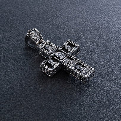 Чоловічий православний хрест "Розп'яття" з ебенового дерева та срібла 1070 №3