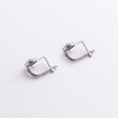 Детские серьги "Сердечки" в белом золоте (фианиты) с09283 №3